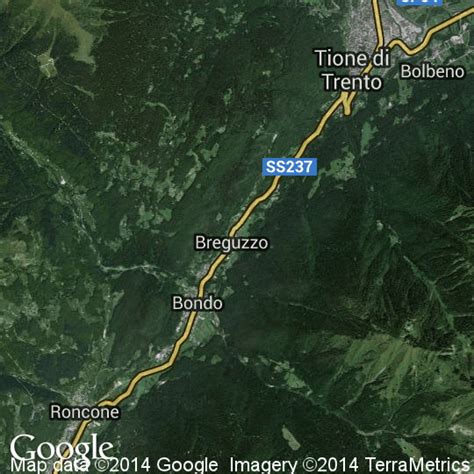 Mappa stradale per raggiungere Breguzzo e l'area delle malghe