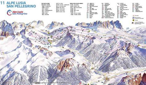 Cartina dettagliata del comprensorio sciistico Alpe Lusia - San Pellegrino con indicazione dei paesi vicini