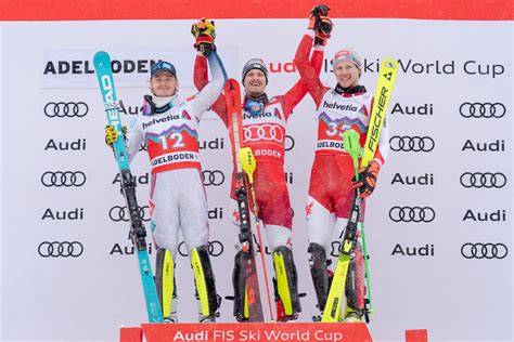 Rappresentazione grafica della classifica finale dello slalom di Adelboden con il podio