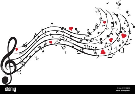 Illustrazione a tema San Valentino con note musicali e cuori.