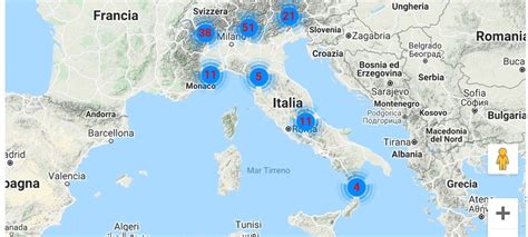 Mappa delle principali stazioni sciistiche italiane con indicazione delle aree più ventose