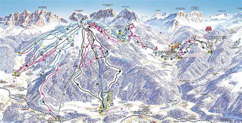 Infografica che illustra le caratteristiche delle piste di Plan de Corones: lunghezza, difficoltà e impianti di risalita.