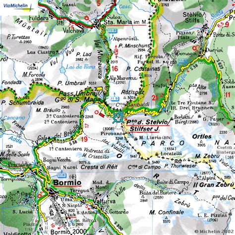 Mappa delle tre strade che conducono al Passo dello Stelvio