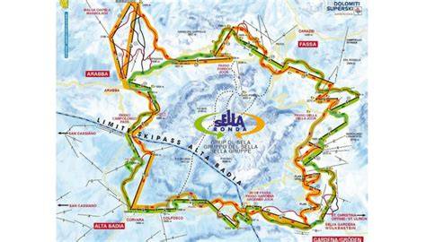 Mappa schematica del Sellaronda con indicazione dei passi e delle valli