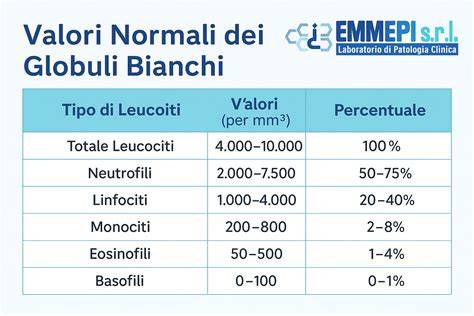 Schema dell'emocromo con evidenziate le diverse tipologie di globuli bianchi e i loro valori normali.