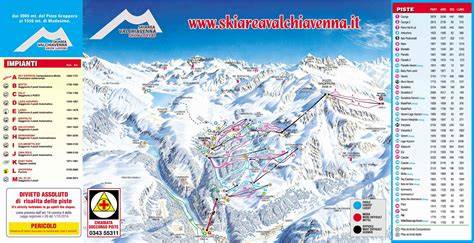 Mappa della SKIAREA VALCHIAVENNA con percorsi sciistici e rifugi