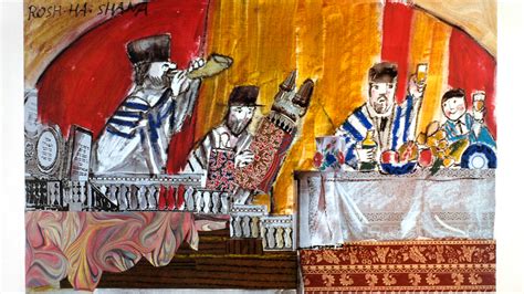 illustrazione di immigrati ebrei con ricette e libri