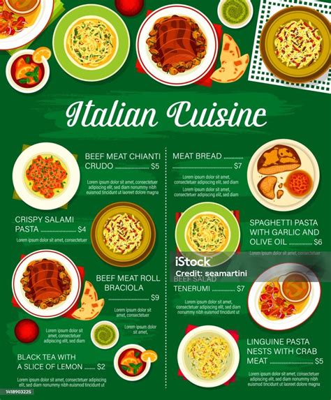 illustrazione di un menu italiano con piatti tipici