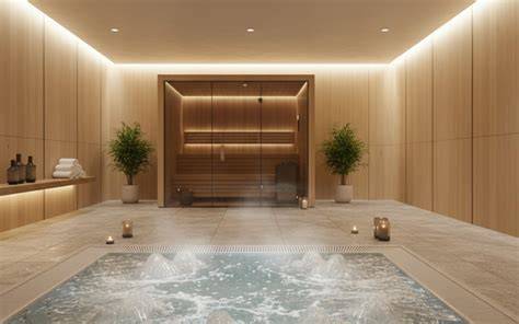 Interno di una SPA con sauna e zona relax
