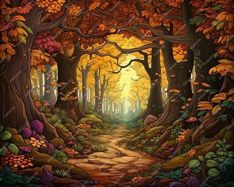 Illustrazione di un percorso vita in un bosco con diverse stazioni di allenamento
