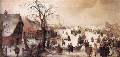 dipinto di Hendrick Avercamp raffigurante scene invernali sui canali olandesi