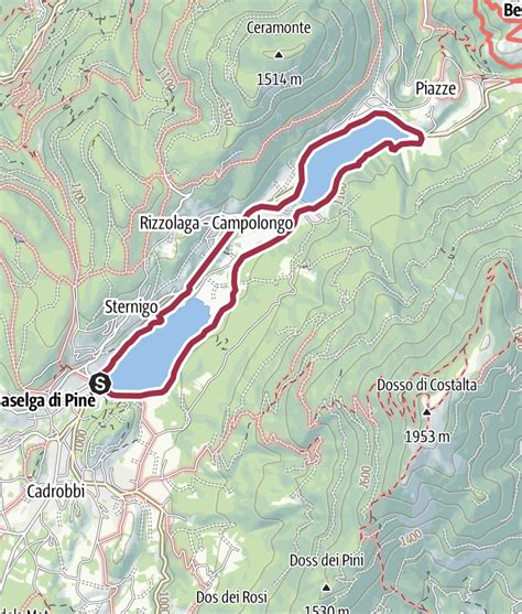 Mappa stilizzata degli itinerari di sci alpinismo sul Monte Bondone e Altopiano di Pinè