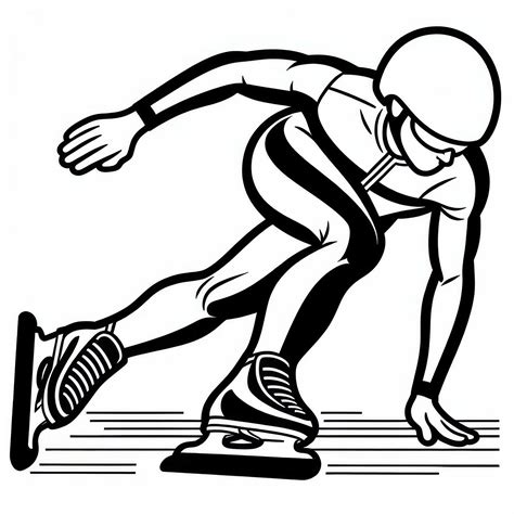 Illustrazione di un pattinatore di velocità in posizione aerodinamica su una pista ovale.