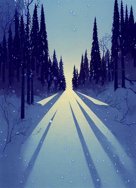 Illustrazione di un paesaggio invernale con alberi coperti di neve e una seggiovia in lontananza.