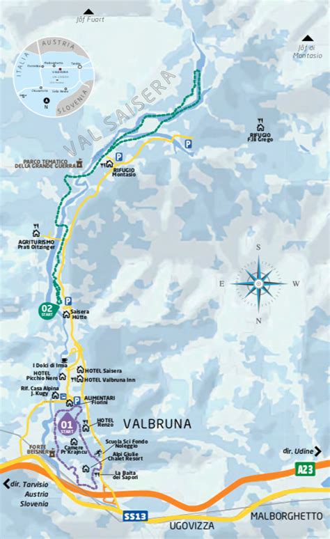 Mappa dell'itinerario di sci alpinismo in Val Saisera