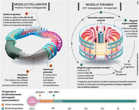 Schema comparativo tra Tokamak e Stellarator