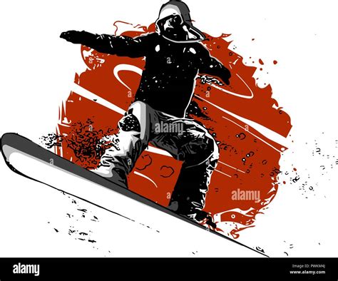 Illustrazione di uno snowboarder in posizione base su una pista innevata