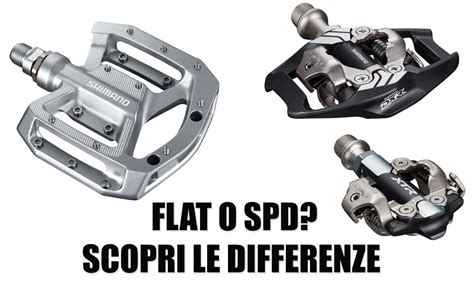 Illustrazione comparativa tra pedali flat con pin e pedali a sgancio rapido con tacchetta