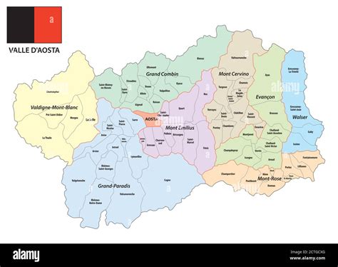 Mappa della Valle d'Aosta con evidenziati i comuni menzionati nel testo (Arnad, Chambave, Châtillon, Courmayeur, Torgnon).