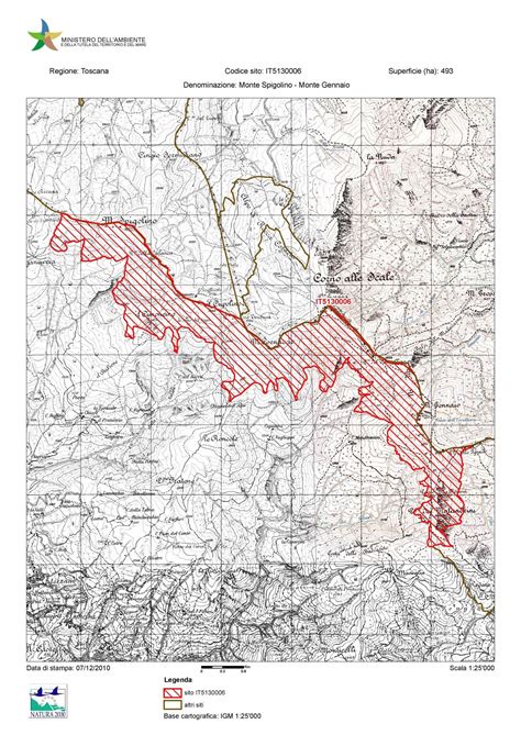 Mappa della ZSC Spigolino-Monte Gennaio, evidenziando l'area interessata dal tracciato della funivia.