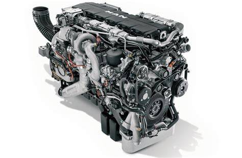 Schema del motore MAN D3876, che evidenzia le sue componenti chiave e l'architettura a sei cilindri