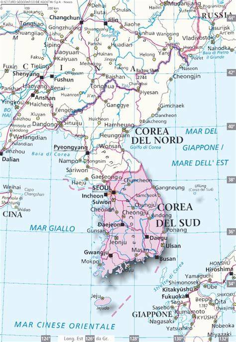 Mappa della Corea del Sud con evidenziata PyeongChang