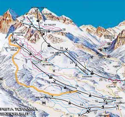 schema di collegamento tra le piste delle Tofane e le Cinque Torri a Cortina
