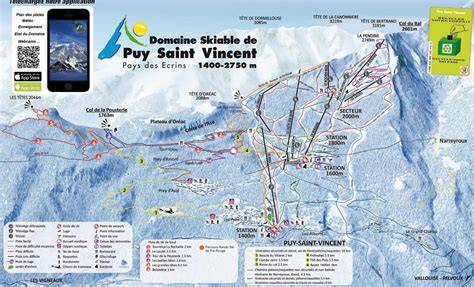Vista delle piste da sci di Puy Saint Vincent con il massiccio degli Ecrins sullo sfondo