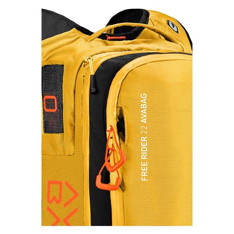 Schema esploso dello zaino Ortovox Free Rider 22 Avabag che evidenzia le diverse componenti e sistemi di fissaggio.
