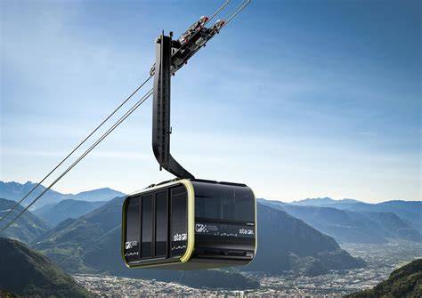 Rendering della nuova funivia bifune con vista panoramica sulle montagne