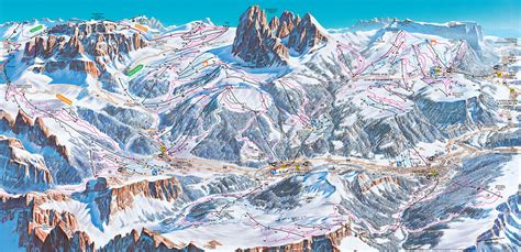 Panorama invernale della Val Gardena con montagne innevate e piste da sci