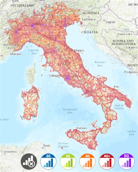 Mappa che mostra la copertura 5G di TIM in Italia.