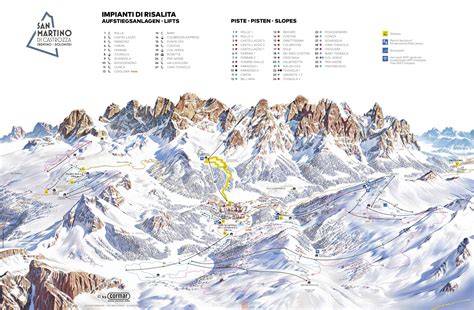 Mappa delle piste e degli impianti di risalita di San Martino di Castrozza - Passo Rolle