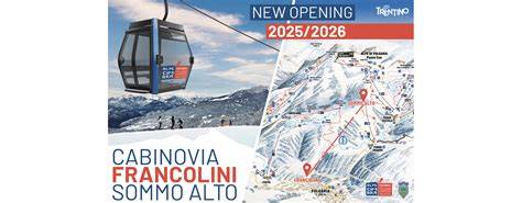 Mappa della skiarea Alpe Cimbra con evidenziata la nuova telecabina Francolini - Sommo Alto e la pista Francolini