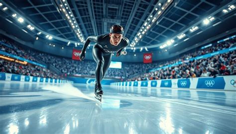 Una veduta generale della pista di pattinaggio di velocità durante una competizione olimpica.
