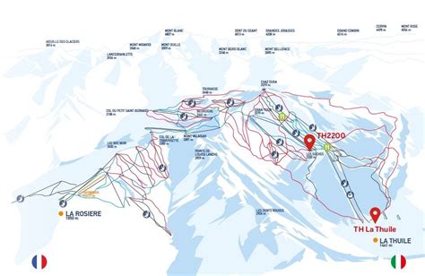 Mappa del comprensorio sciistico Espace San Bernardo che collega La Thuile e La Rosière.