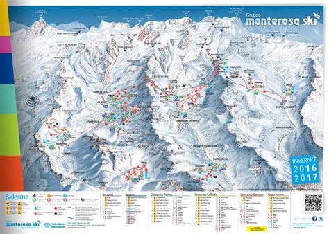 Panoramica delle montagne del comprensorio Monterosa Ski con piste innevate.