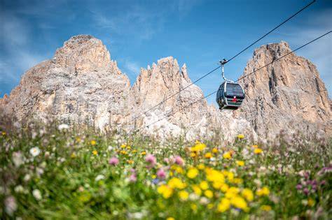 Panorama delle Dolomiti con sentieri e impianti di risalita