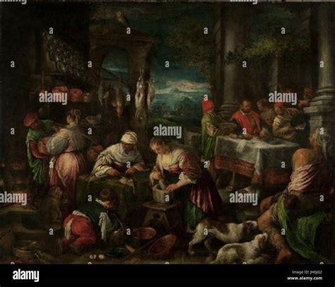 Dettaglio di un dipinto di Jacopo Bassano, con focus sui colori utilizzati.