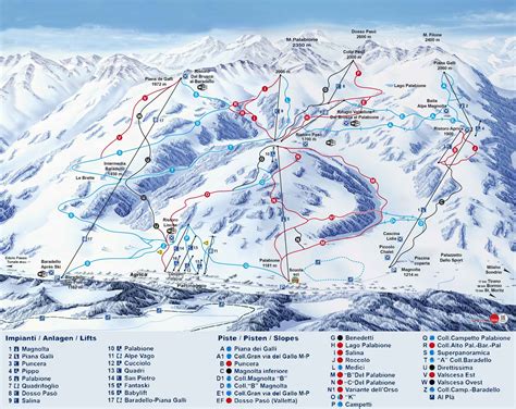 Cartina completa dell'area sciistica di Aprica con piste e impianti