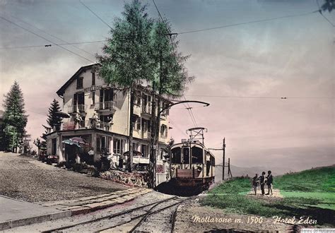 Elettromotrice della Ferrovia Stresa-Mottarone in partenza dall'imbarcadero di Stresa