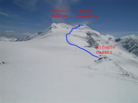 Mappa schematica del percorso per il Monte Cevedale in Val Martello