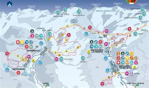 Mappa schematica degli itinerari per ciaspole a Gressoney-Saint-Jean