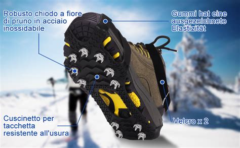Primo piano di scarponi da montagna con ramponi semiautomatici installati, pronti per l'avventura
