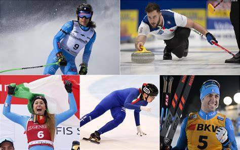 Collage fotografico con alcuni degli atleti italiani più medagliati nelle Olimpiadi Invernali.