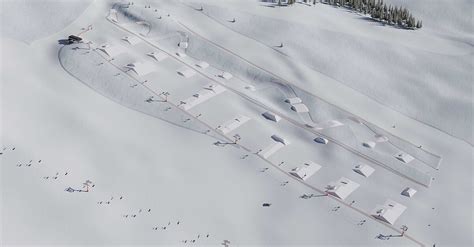 Vista aerea dello Snowpark Tonale con diverse strutture per il freestyle.