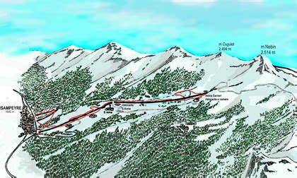 Mappa delle piste da sci di Sampeyre con indicazione degli impianti di risalita e dei dislivelli