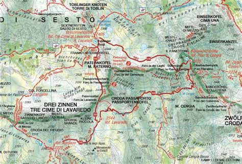 Mappa delle Tre Cime di Lavaredo con sentieri invernali segnati