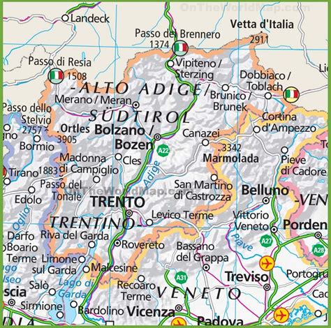 Mappa delle principali aree sciistiche dell'Alto Adige