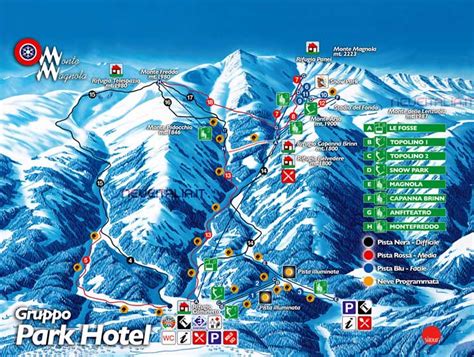 Mappa del comprensorio sciistico di Camigliatello Silano con indicazione delle piste e degli impianti